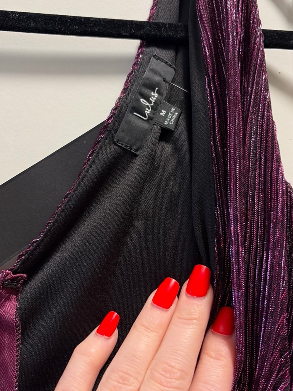 Lulu's Plum Metallic Ruched V-Neck Mini Dress - Picture 4 of 4